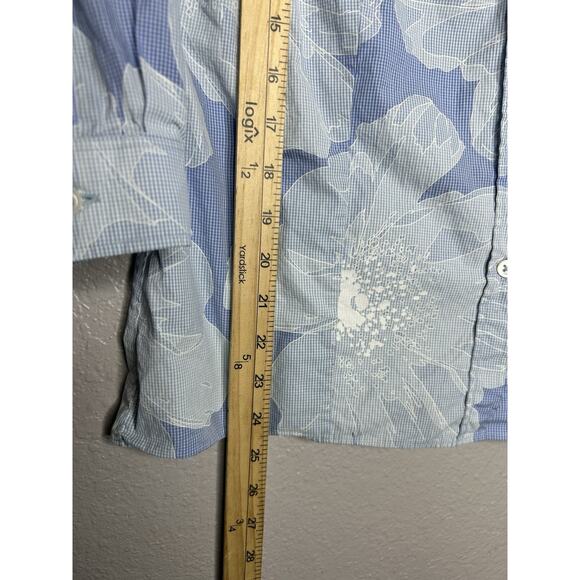 CAROLINA HERRERA Floral Print Three-Quarter Sleeve Blue Button Up Size 10 - Picture 5 of 9
